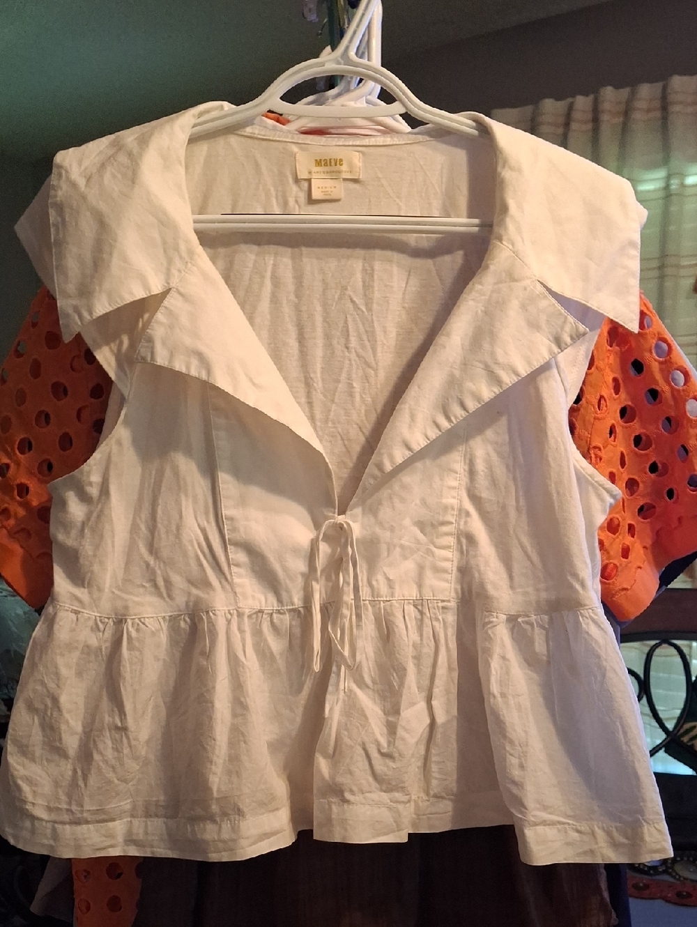 Anthropologie Maeve White Peplum Tie-Front Blouse With Cap Sleeve
